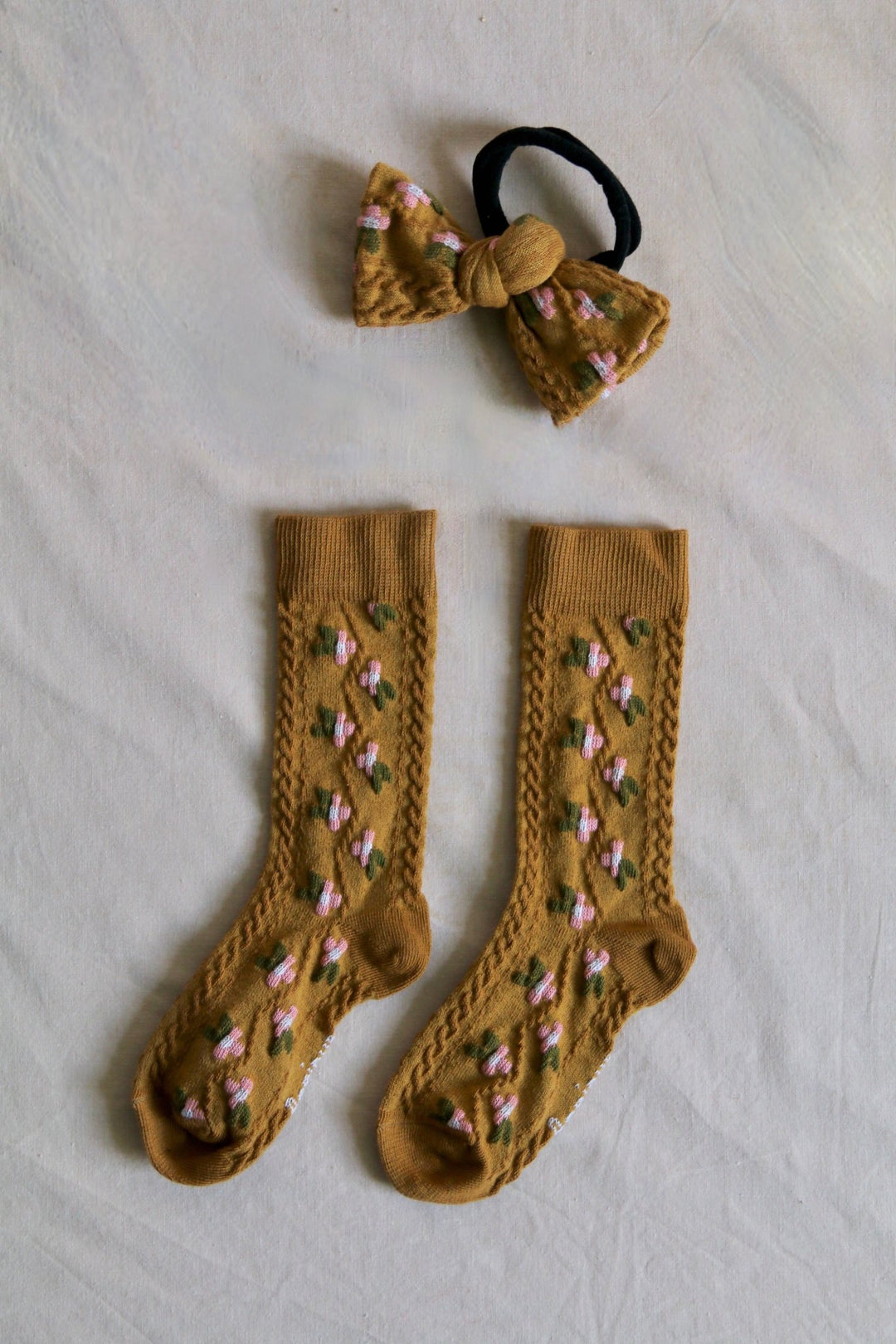 Farandole Socks & Hair Knot in Camel by Bonjour - Petite Belle