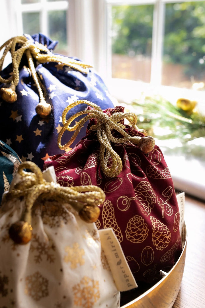 Gold Frost Reusable Cotton Gift Bags by Paper Mirchi - Petite Belle