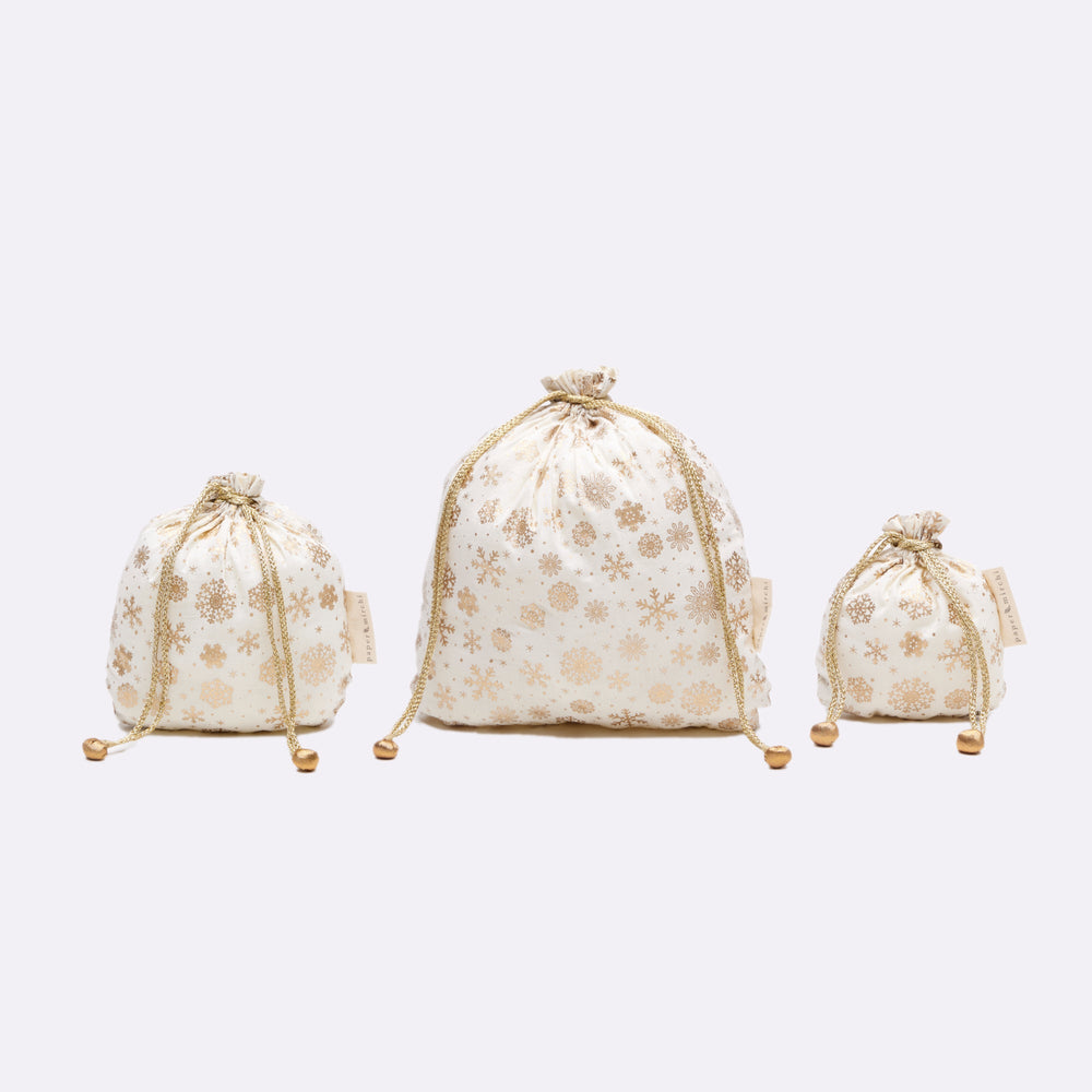 Gold Frost Reusable Cotton Gift Bags by Paper Mirchi - Petite Belle