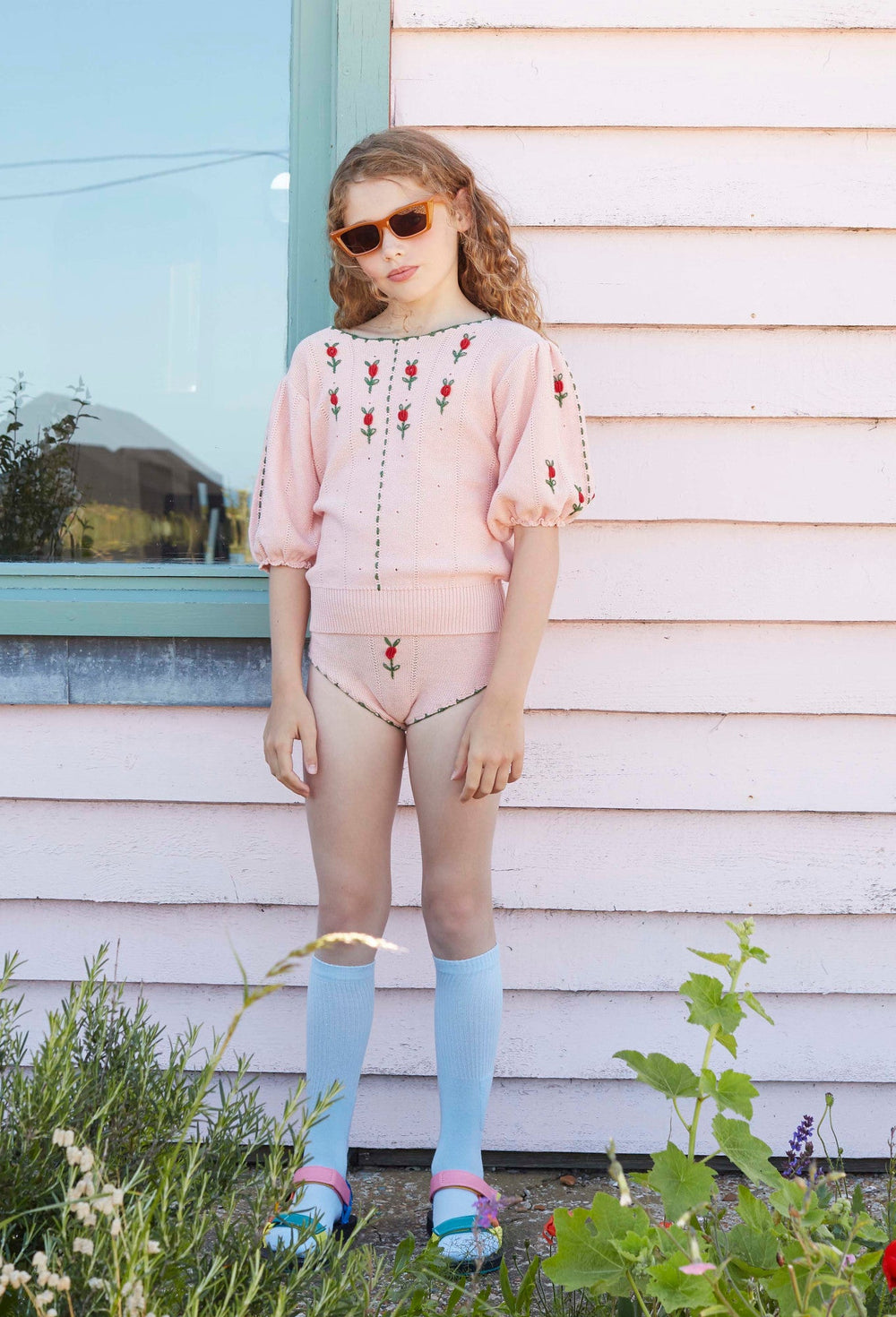 Pink Flowers Knit Shorties by Fish & Kids - Petite Belle