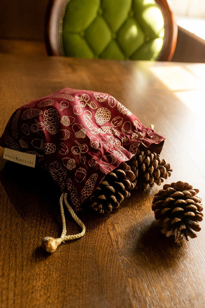 Scarlet Woodland Reusable Cotton Gift Bags by Paper Mirchi - Petite Belle