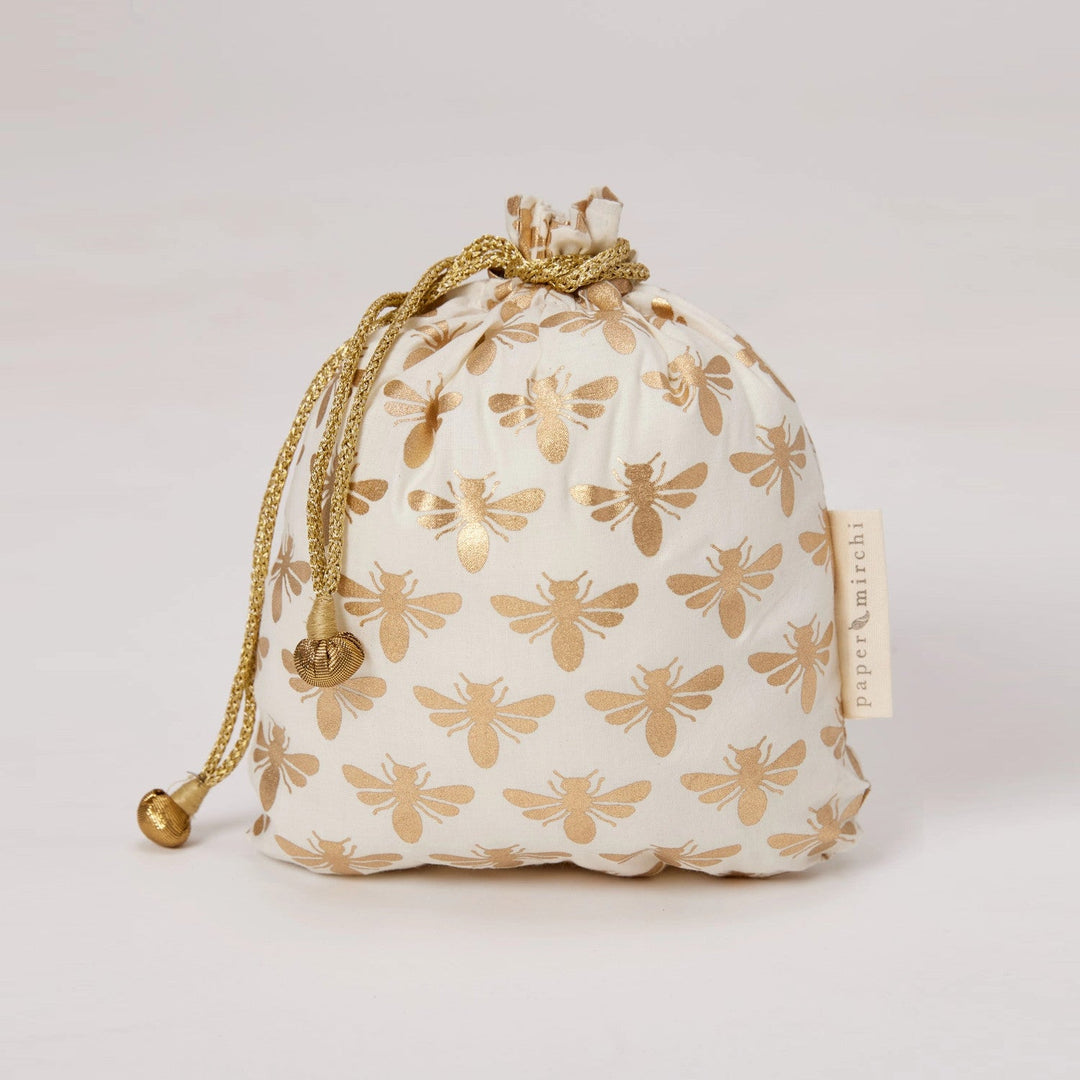 Vanilla Bees Reusable Cotton Gift Bags by Paper Mirchi - Petite Belle