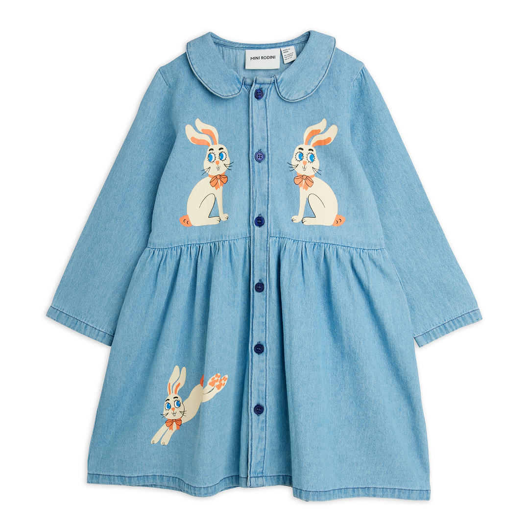 Light Denim Rabbit Dress by Mini Rodini - Petite Belle | UK Stockist