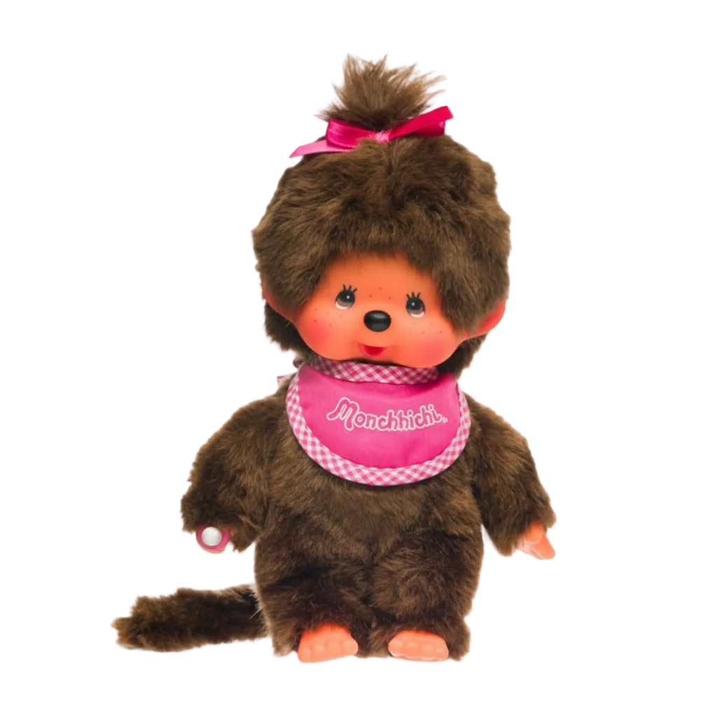 Monchhichi - Classic Pink Bib Girl Plush Doll by Sekiguchi - Petite Belle | UK Stockist