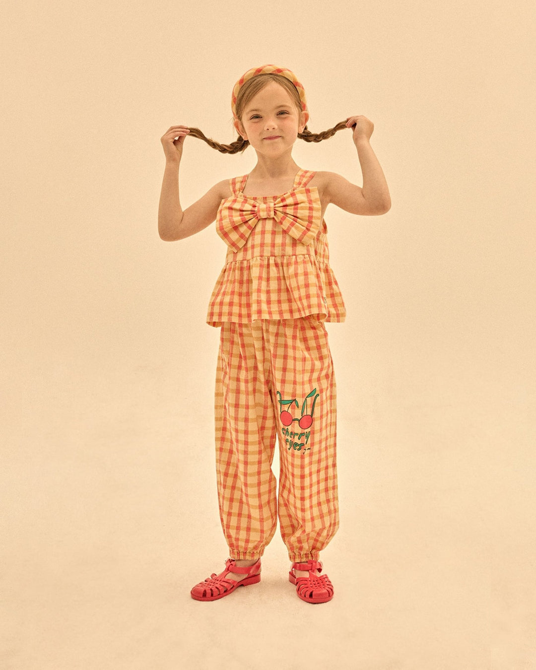 Checked Ribbon Sleeveless Blouse by Jelly Mallow - Petite Belle