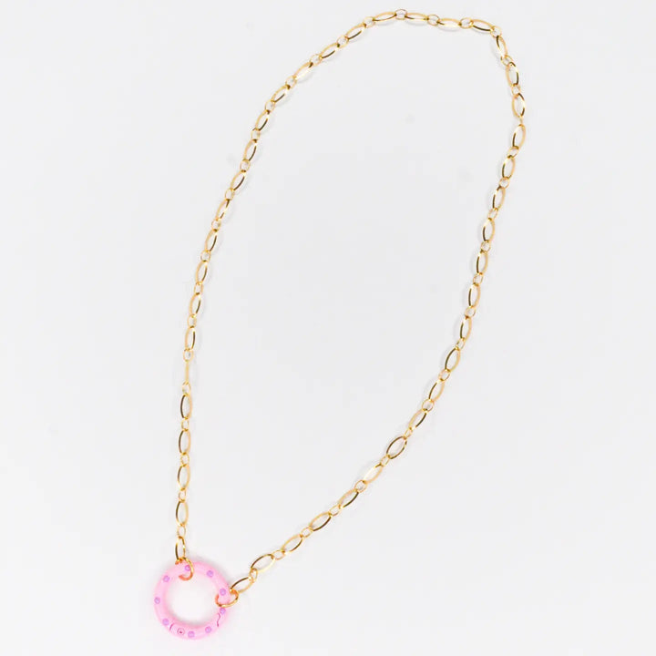 Circle Pink Clip Necklace by Feestbeest Kids - Petite Belle