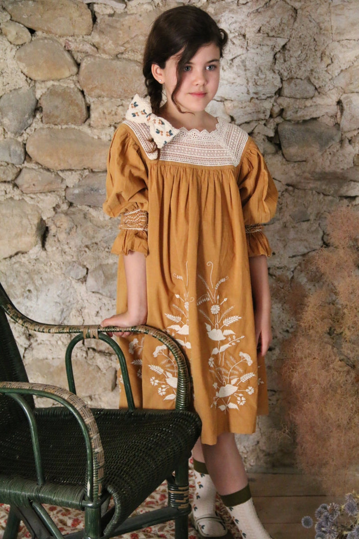 Corduroy Dress & Hairclip in Curry by Bonjour - Petite Belle
