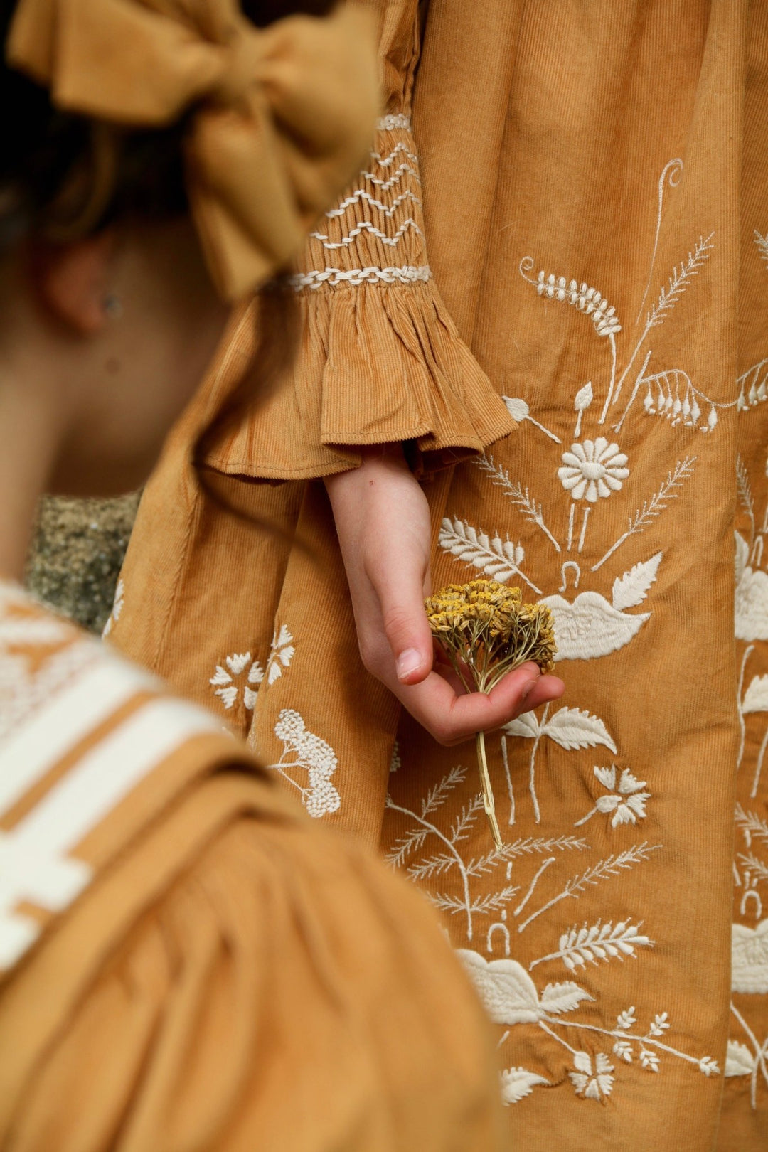 Corduroy Dress & Hairclip in Curry by Bonjour - Petite Belle