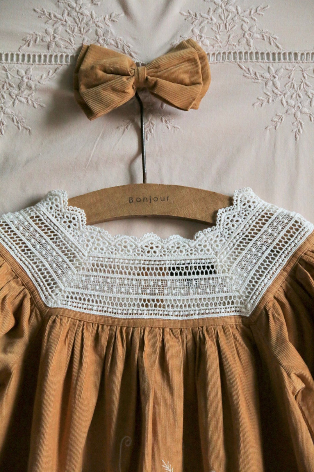 Corduroy Dress & Hairclip in Curry by Bonjour - Petite Belle