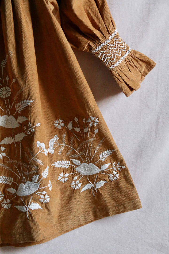 Corduroy Dress & Hairclip in Curry by Bonjour - Petite Belle