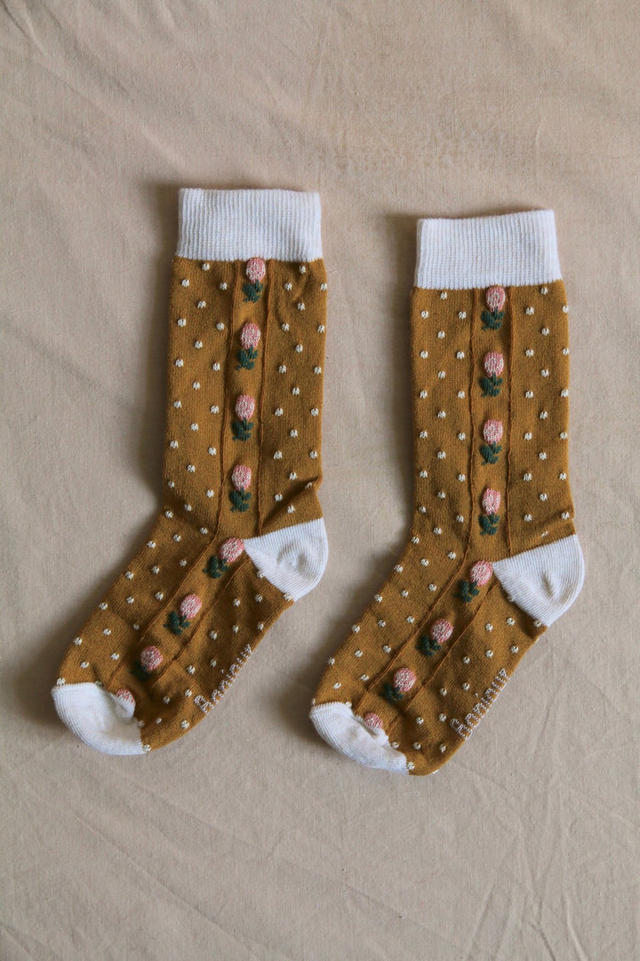Dots Floral Socks in Camel by Bonjour - Petite Belle