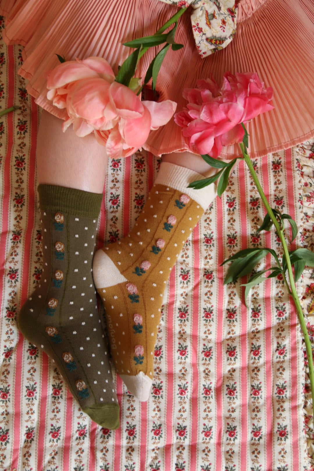 Dots Floral Socks in Green by Bonjour - Petite Belle