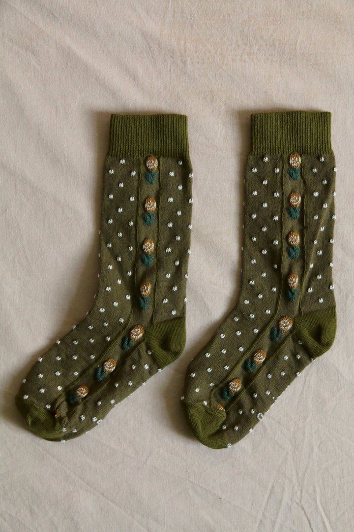 Dots Floral Socks in Green by Bonjour - Petite Belle