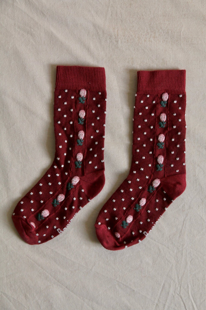 Dots Floral Socks in Red by Bonjour - Petite Belle