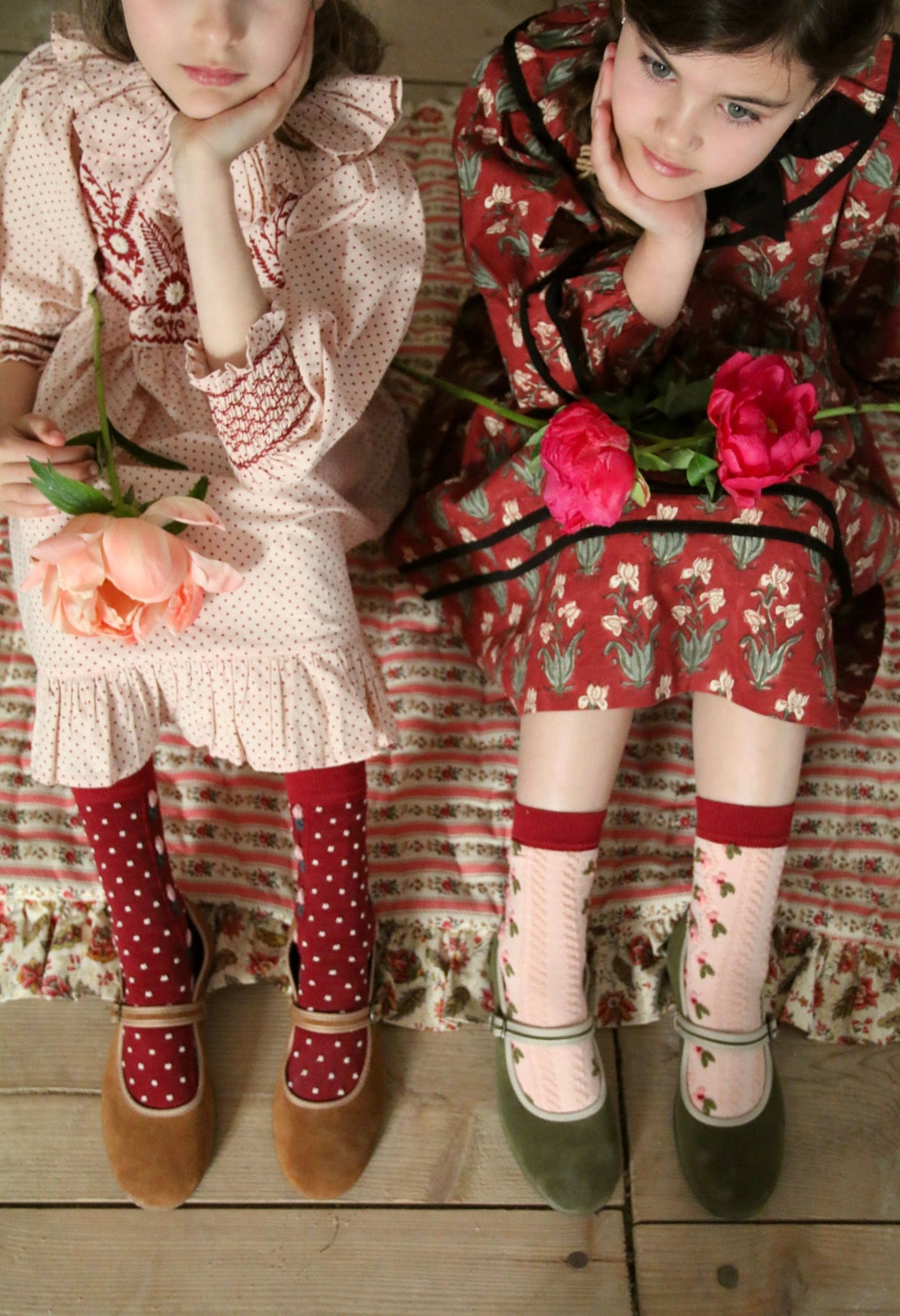Dots Floral Socks in Red by Bonjour - Petite Belle