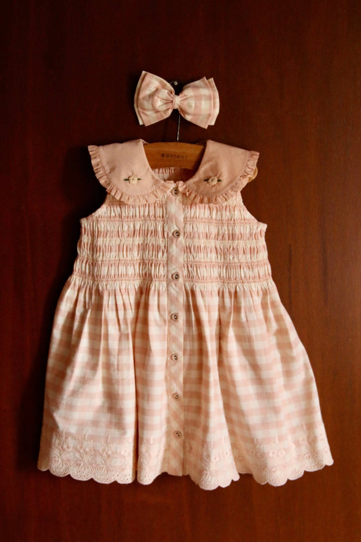 Embroidered Tunic & Hairclip in Pink Vichy by Bonjour - Petite Belle