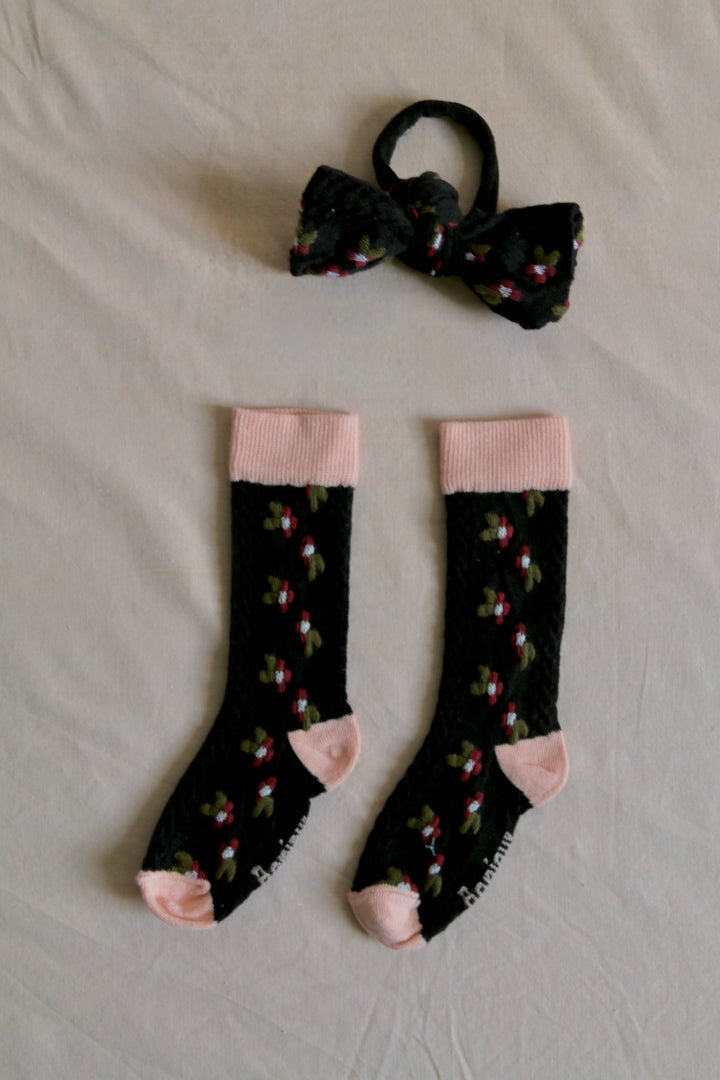 Farandole Socks & Hair Knot in Black by Bonjour - Petite Belle