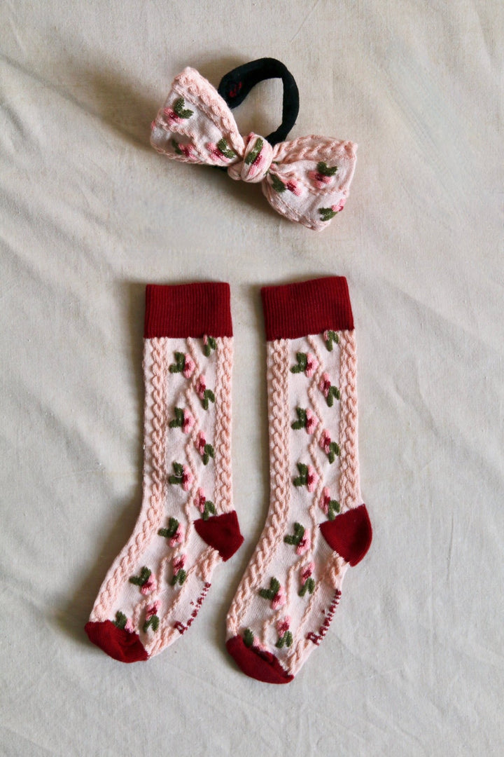 Farandole Socks & Hair Knot in Pink by Bonjour - Petite Belle