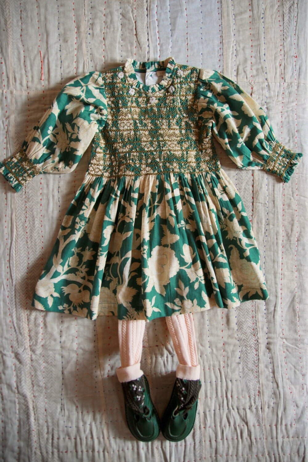 Handsmock Dress in Autumnal Green by Bonjour - Petite Belle