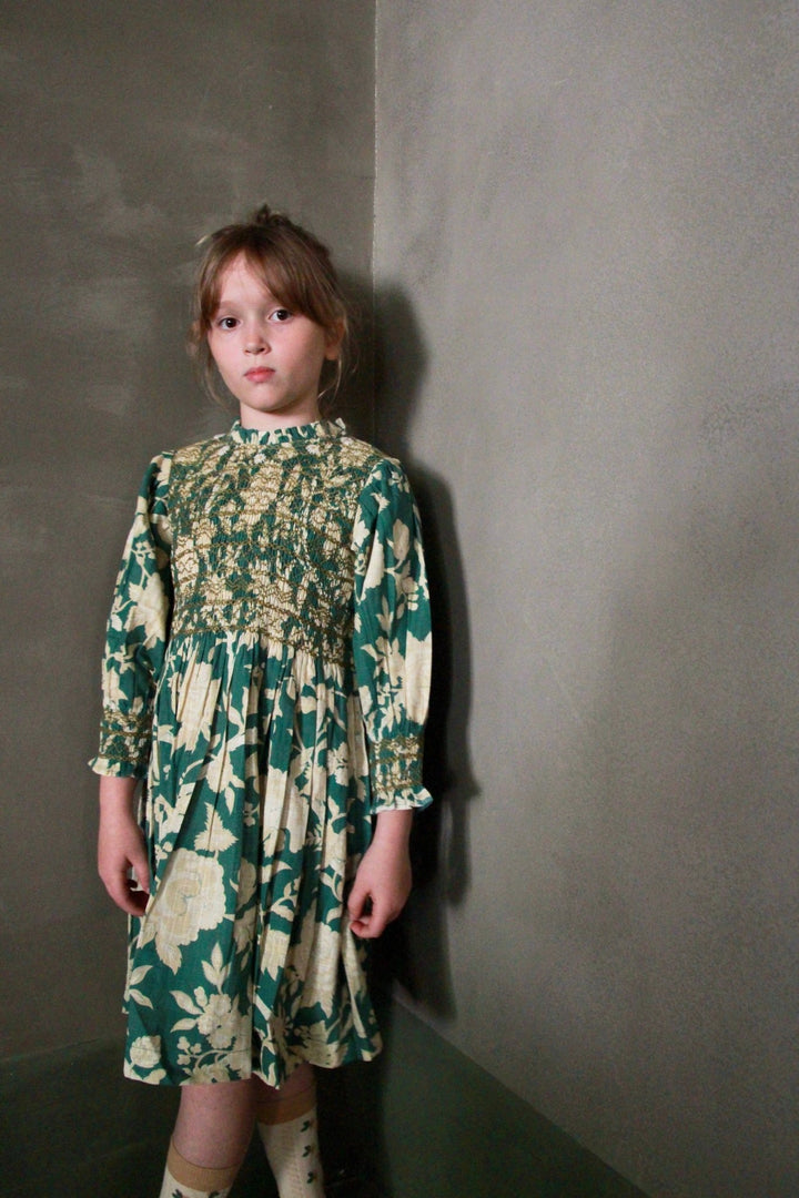 Handsmock Dress in Autumnal Green by Bonjour - Petite Belle