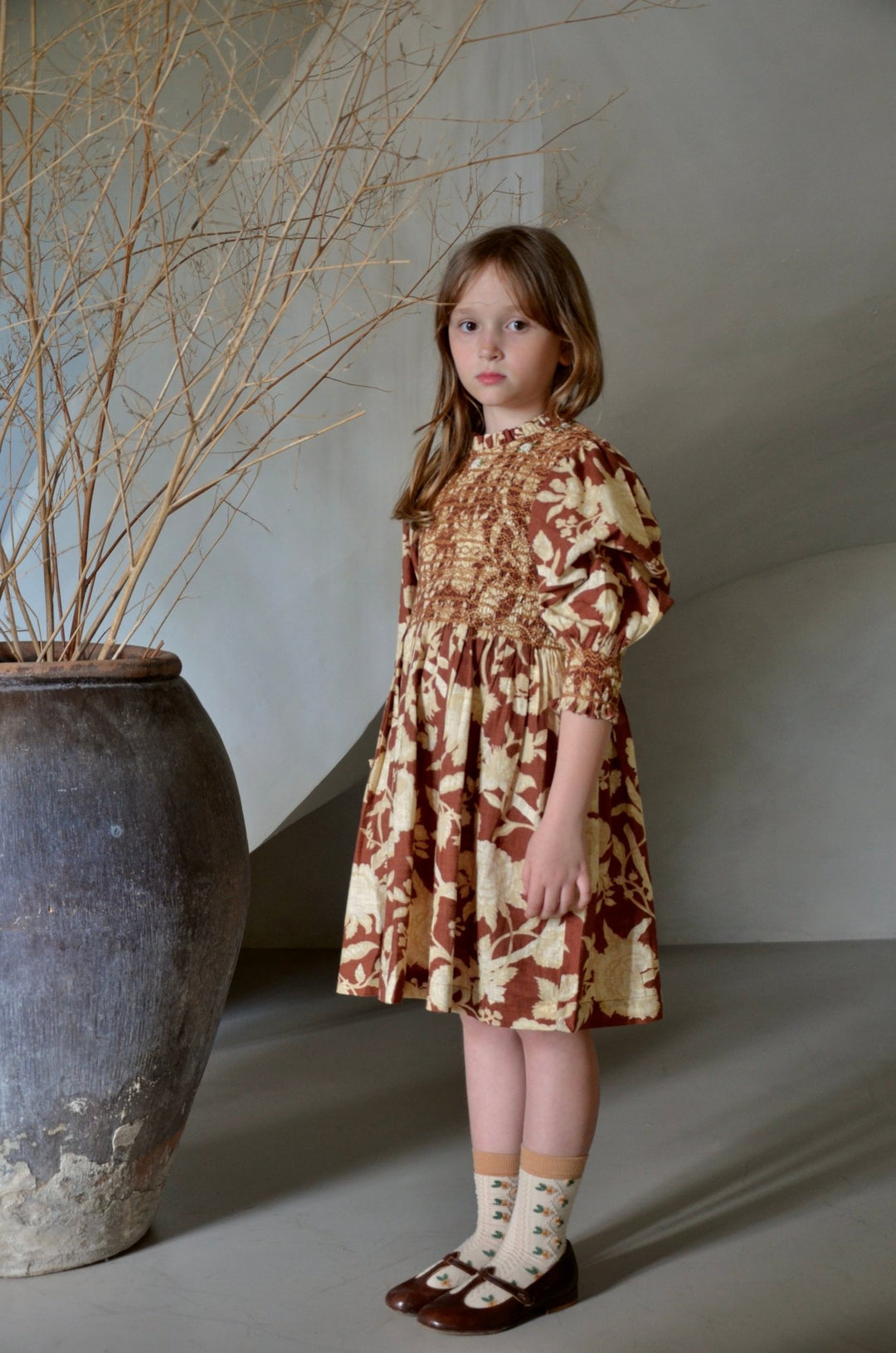 Handsmock Dress in Autumnal Red Brown by Bonjour - Petite Belle