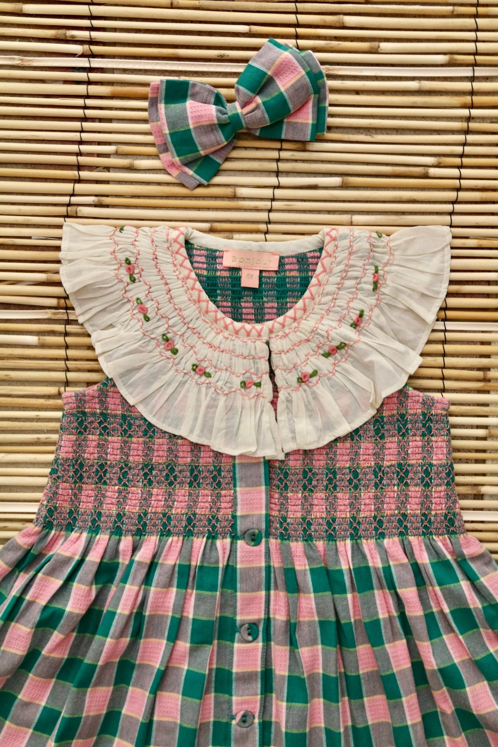 Ibiza Dress & Hairclip in Pink Green Honeycomb by Bonjour - Petite Belle