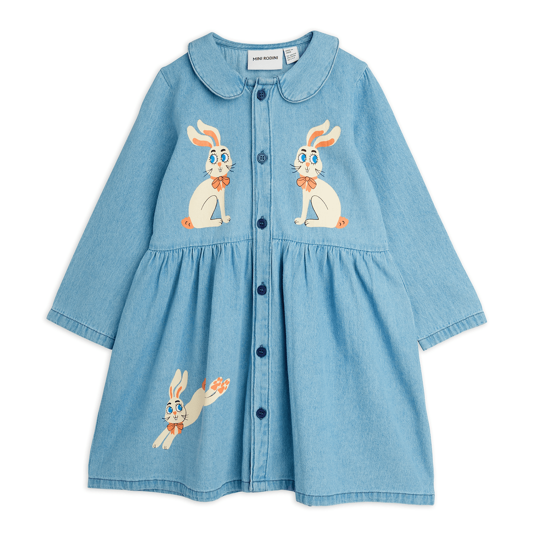 Light Denim Rabbit Dress by Mini Rodini - Petite Belle