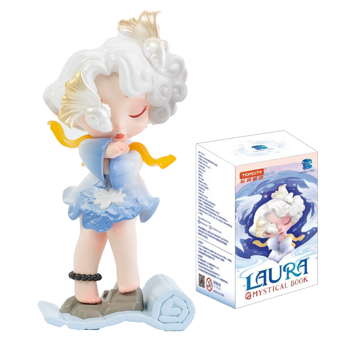 Figurine of a character named 'Laura' with packaging on a white background