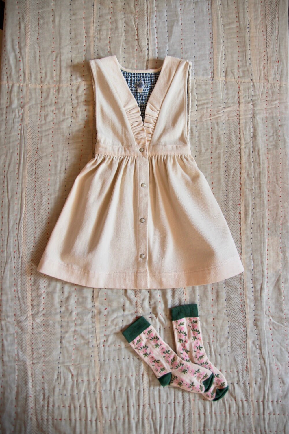 New Apron Dress in Ivory Denim by Bonjour - Petite Belle