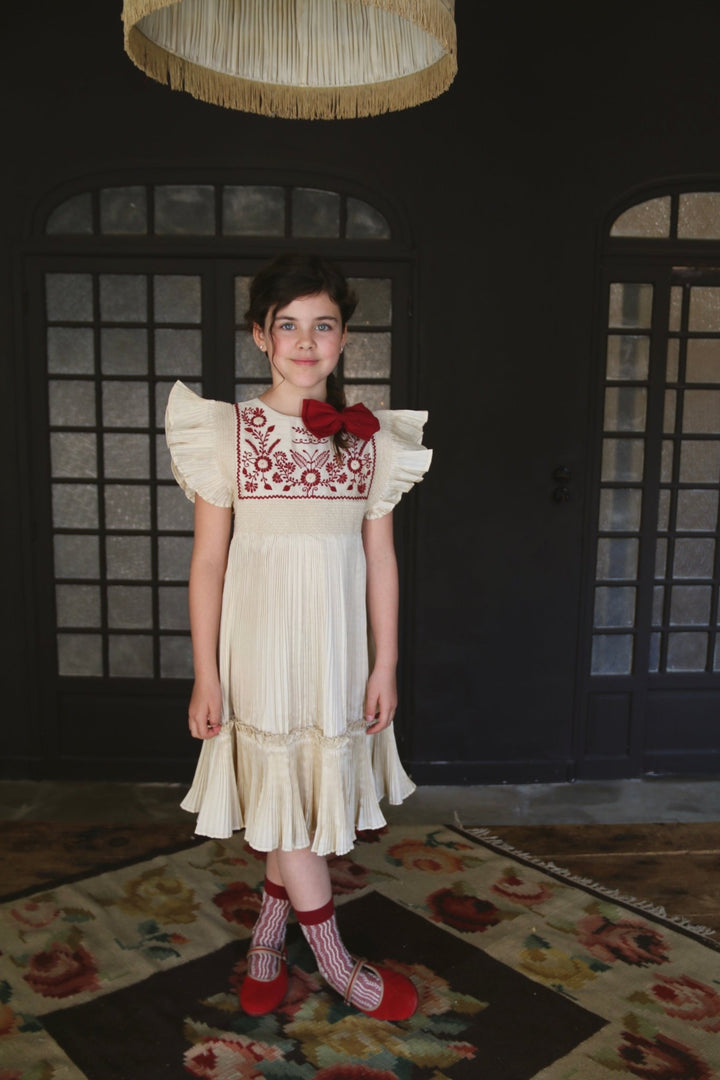 Pleated Dress in Ivory by Bonjour - Petite Belle
