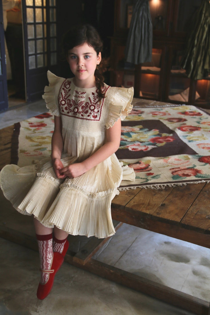 Pleated Dress in Ivory by Bonjour - Petite Belle
