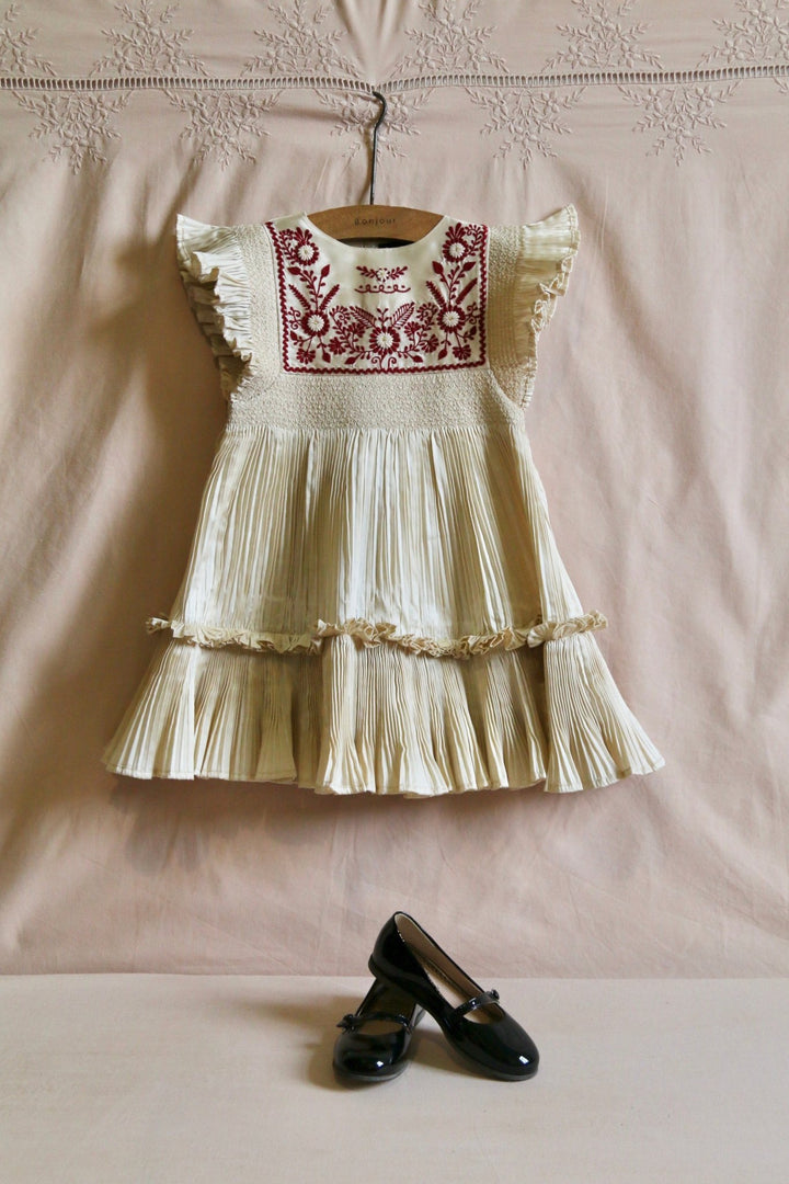 Pleated Dress in Ivory by Bonjour - Petite Belle