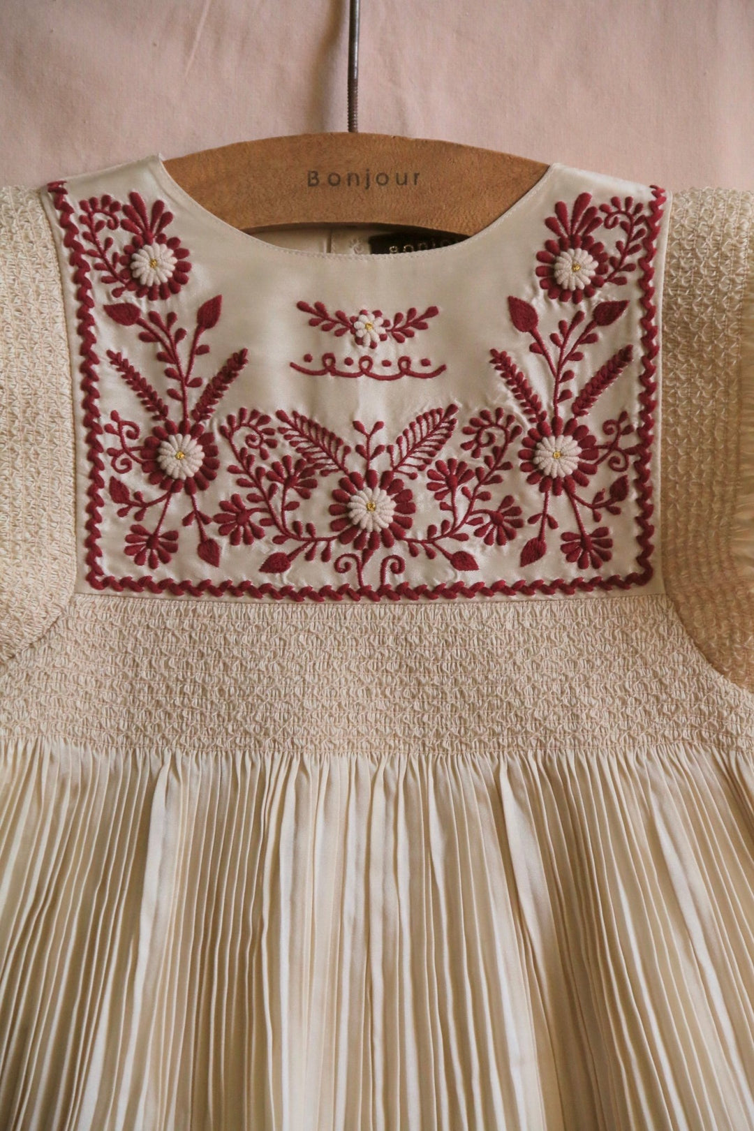 Pleated Dress in Ivory by Bonjour - Petite Belle