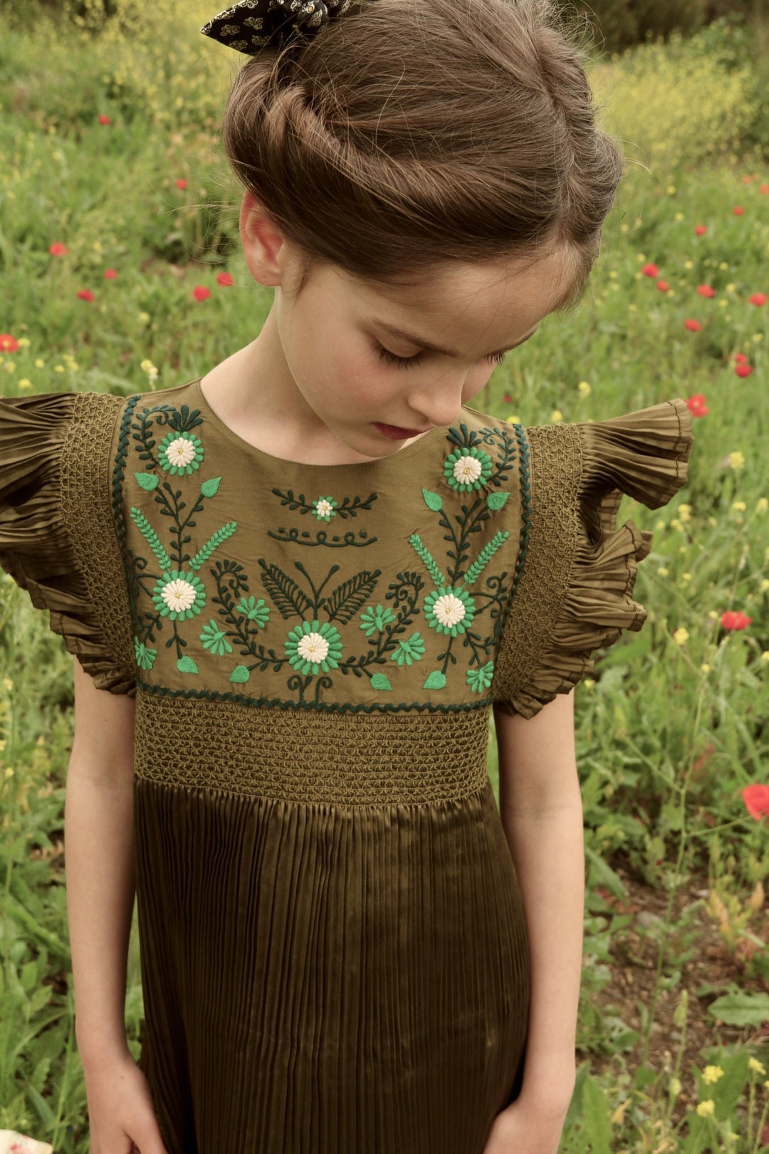 Pleated Dress in Khaki by Bonjour - Petite Belle