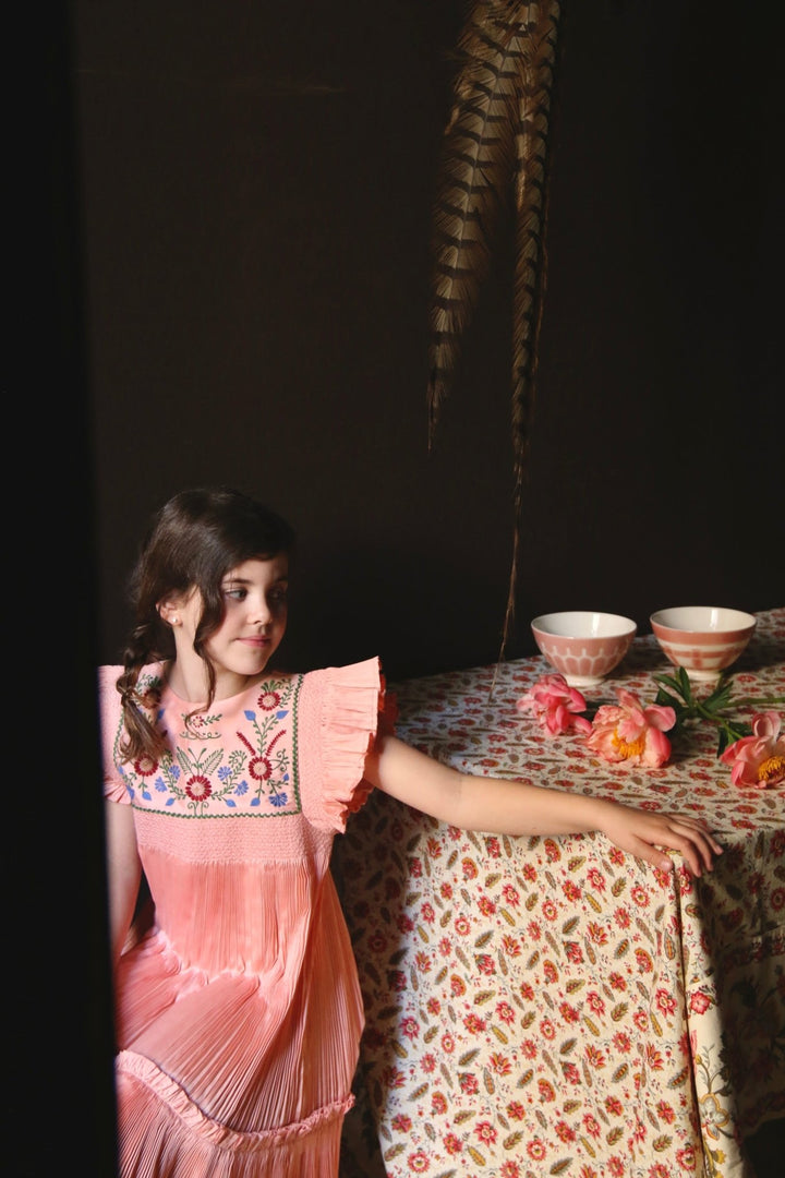 Pleated Dress in Nude by Bonjour - Petite Belle