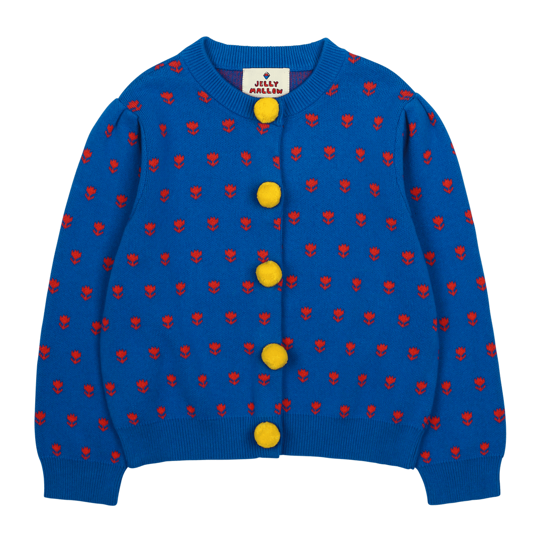 PomPom Shirring Cardigan in Blue by Jelly Mallow - Petite Belle