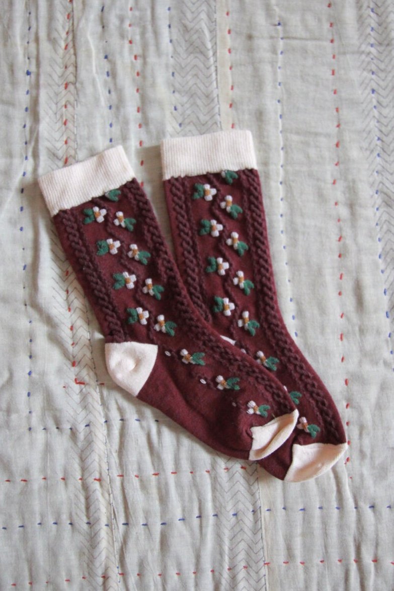 Relief Flowers Socks in Wine by Bonjour - Petite Belle