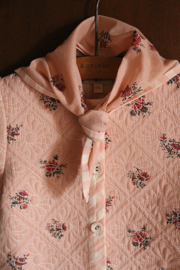 Reversible Dress Coat & Scarf in Denim Garden Flowers Print by Bonjour - Petite Belle