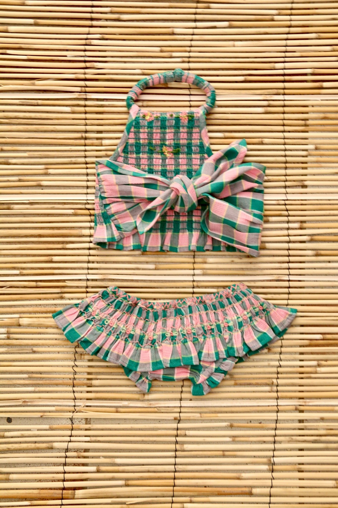 Swimsuit in Pink Green Honeycomb by Bonjour - Petite Belle