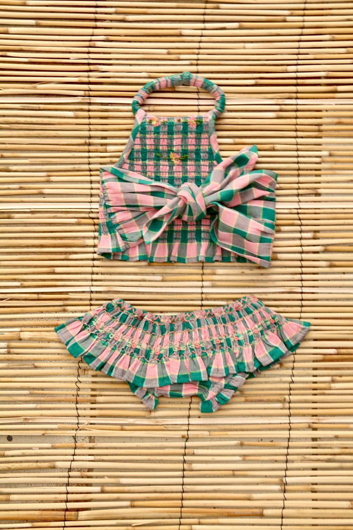 Swimsuit in Pink Green Honeycomb by Bonjour - Petite Belle