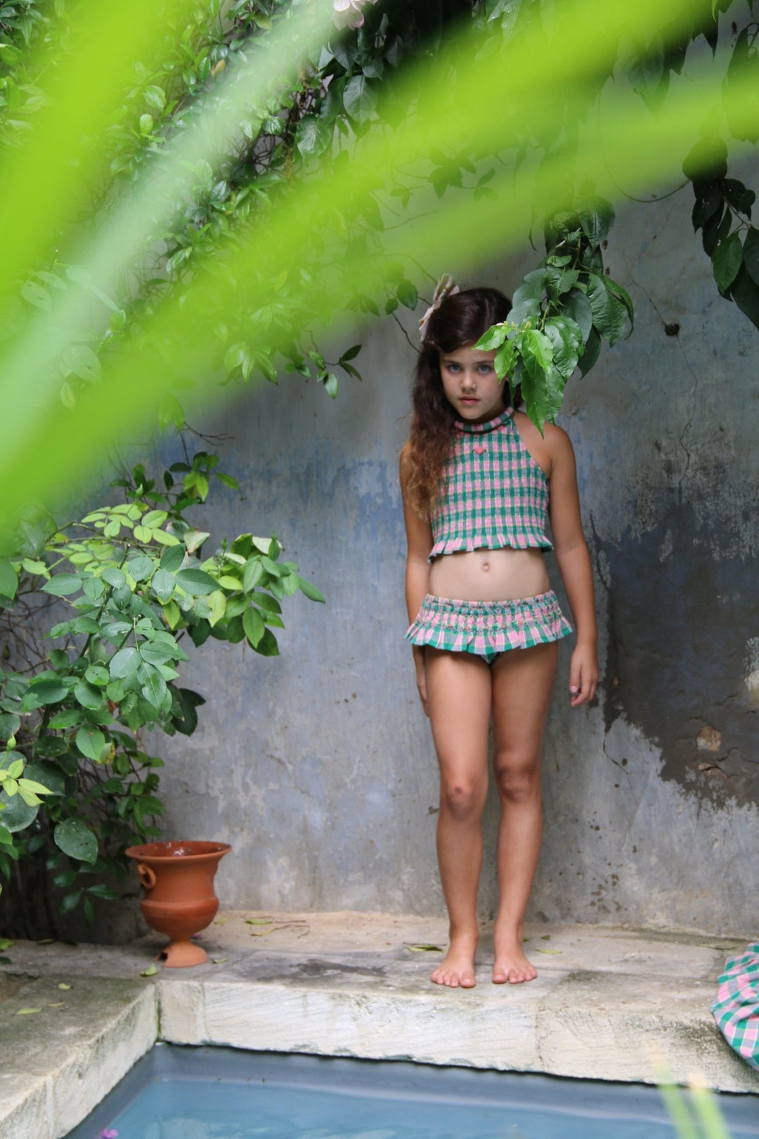 Swimsuit in Pink Green Honeycomb by Bonjour - Petite Belle