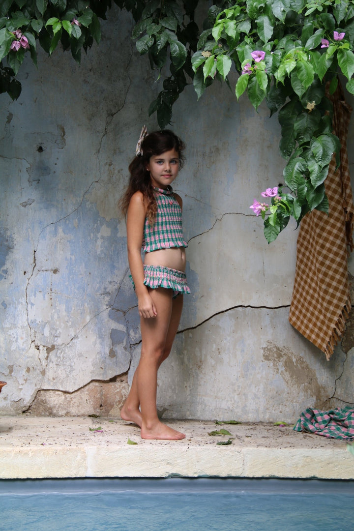 Swimsuit in Pink Green Honeycomb by Bonjour - Petite Belle