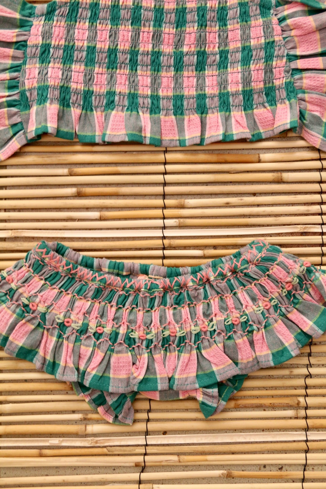Swimsuit in Pink Green Honeycomb by Bonjour - Petite Belle