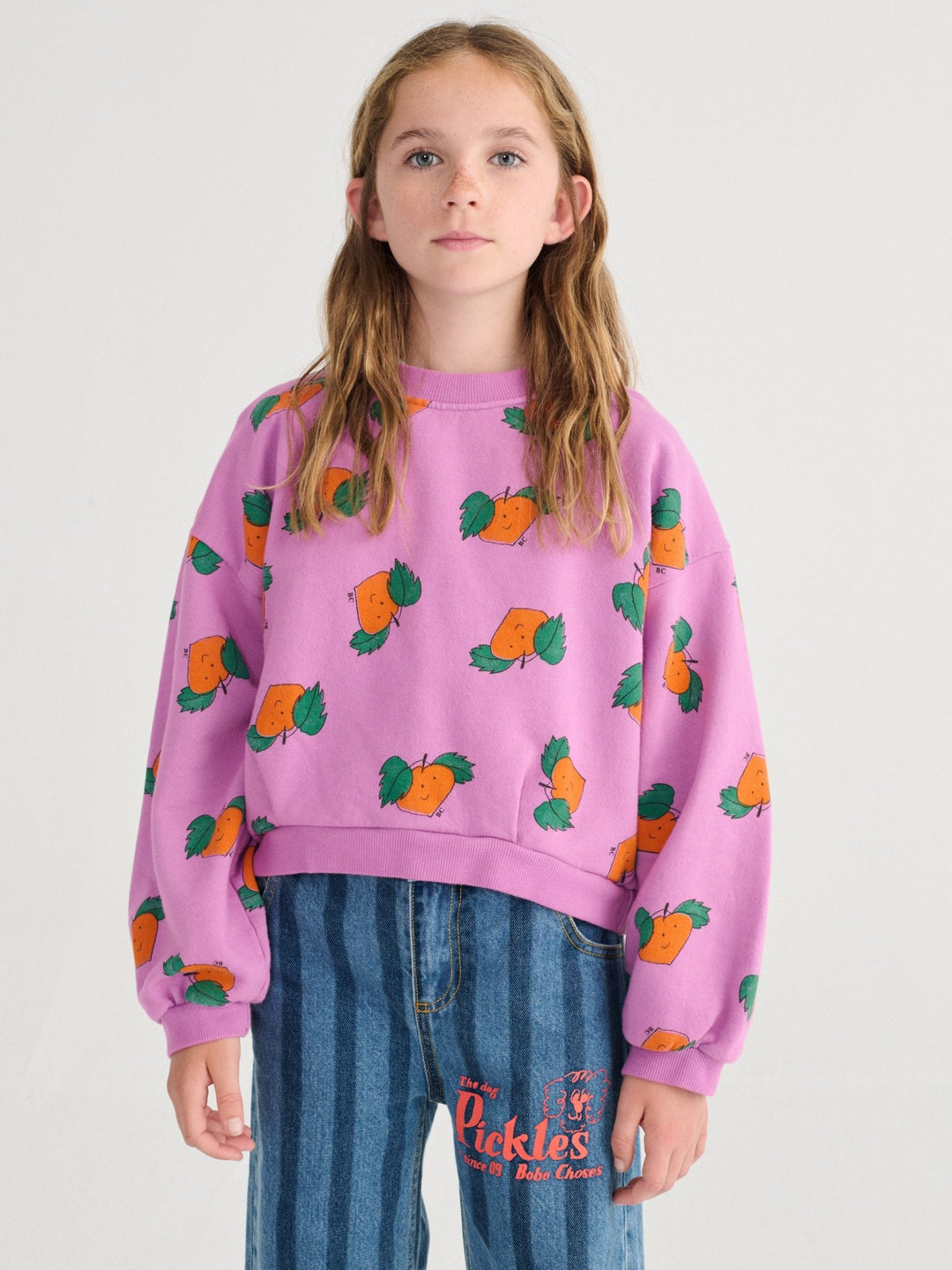Tangerine All Over Cropped Sweatshirt by Bobo Choses - Petite Belle