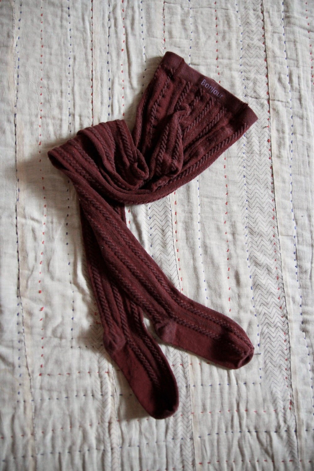 Tights Torsade in Wine by Bonjour - Petite Belle