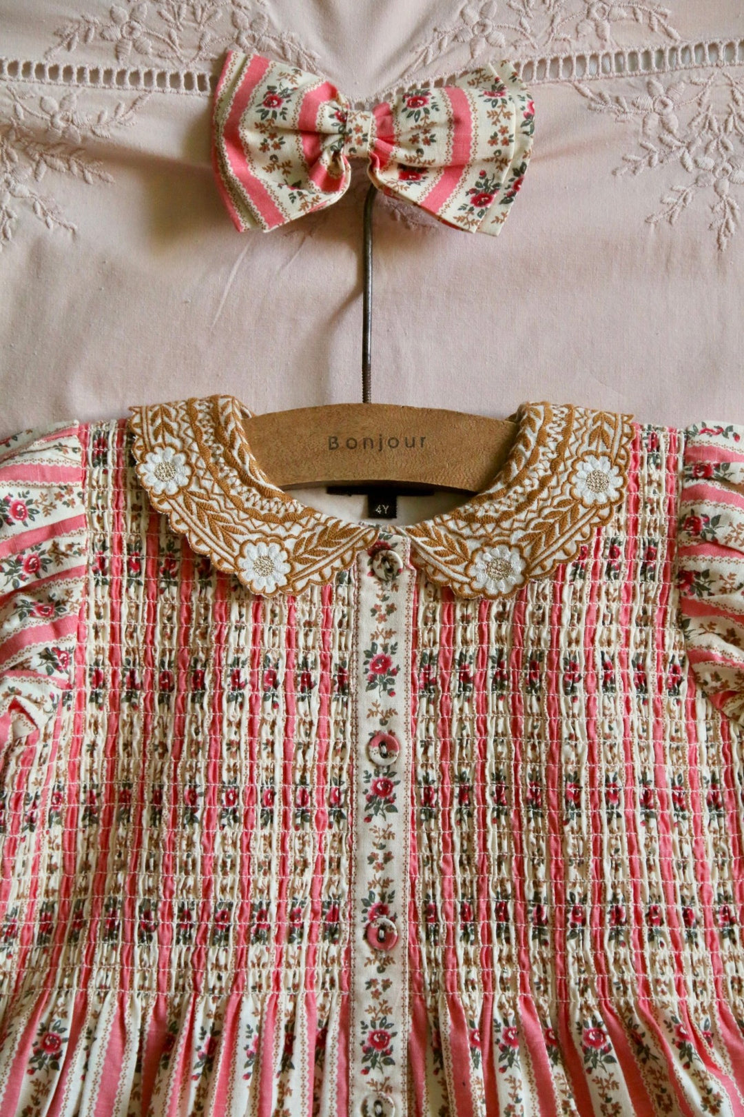 Tunique & Hairclip in Tapestry Pink Stripe Print by Bonjour - Petite Belle
