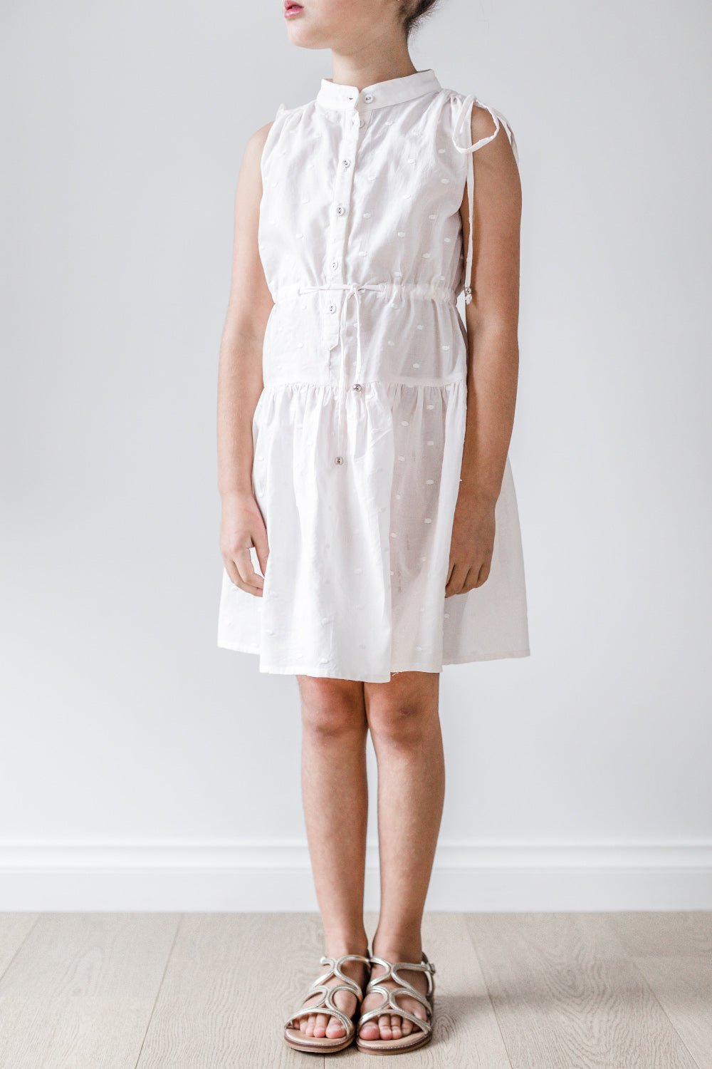 Blush Pink Embroidered Dot Tie Dress - Petite Belle