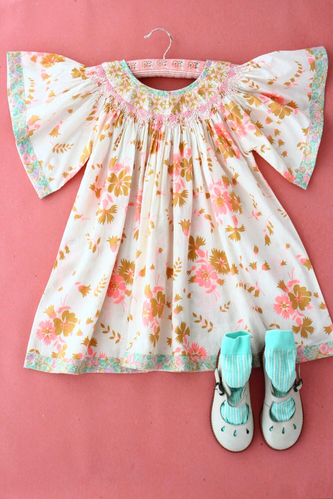 Butterfly Dress in Bouquet Fluo Curry by Bonjour Diary - Petite