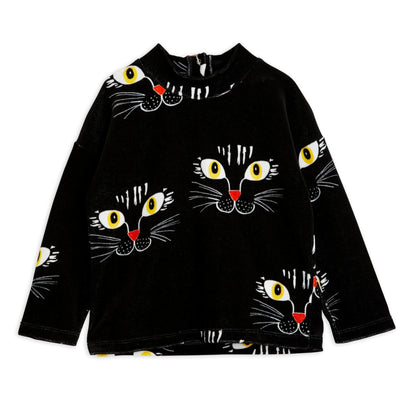 Cat Face Velour Sweatshirt by Mini Rodini - Petite Belle