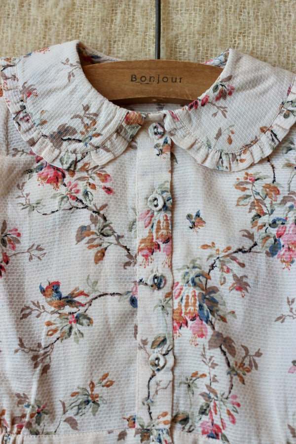 Crop Shirt in Birds Flower Print by Bonjour Diary - Petite Belle 